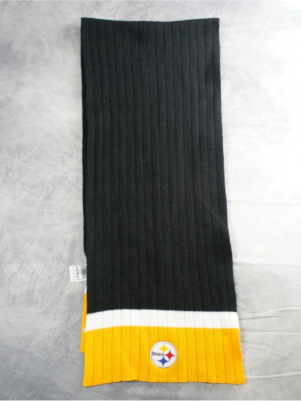 Pittsburgh Steelers NFL Ribbed Knit Winter Scarf Black Gold Embroidered Logo